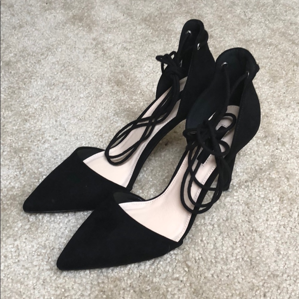 Forever 21 black ankle wrap heels